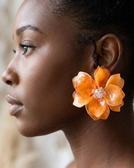Oversized Orange Acrylic Flower Stud Earrings
