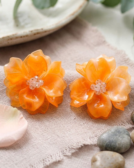 Oversized Orange Acrylic Flower Stud Earrings