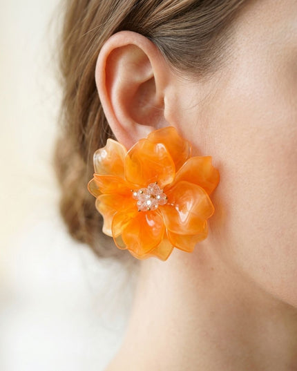 Oversized Orange Acrylic Flower Stud Earrings