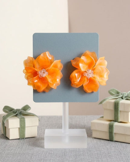 Oversized Orange Acrylic Flower Stud Earrings