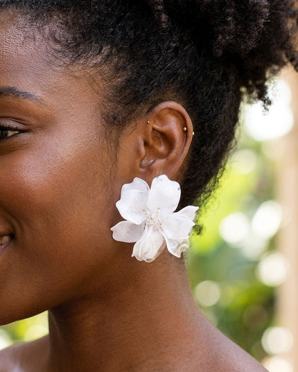Oversized White Acrylic Petal Flower Stud Earrings