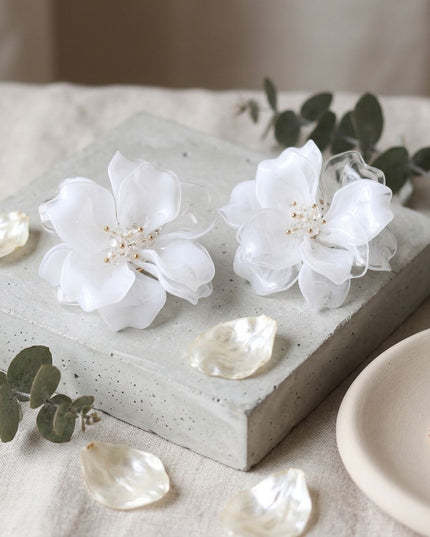 Oversized White Acrylic Petal Flower Stud Earrings