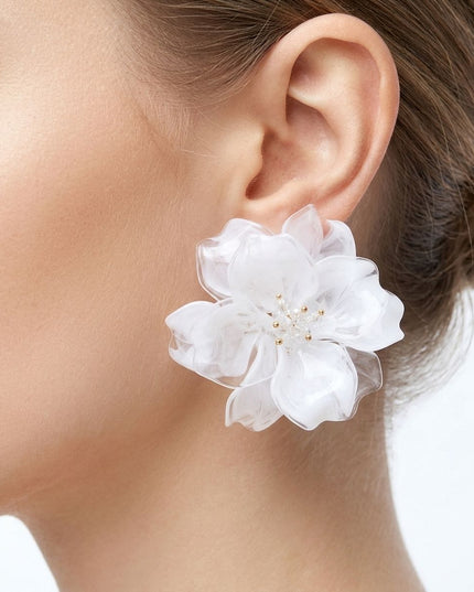 Oversized White Acrylic Petal Flower Stud Earrings
