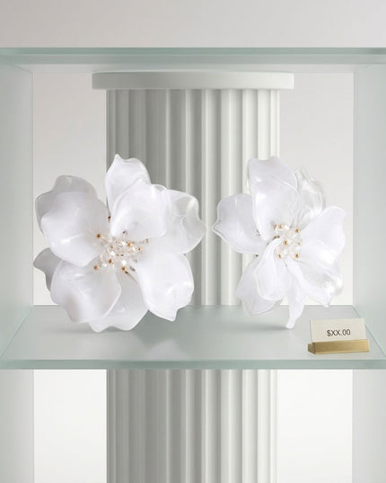 Oversized White Acrylic Petal Flower Stud Earrings