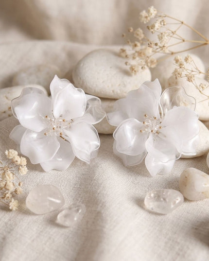 Oversized White Acrylic Petal Flower Stud Earrings