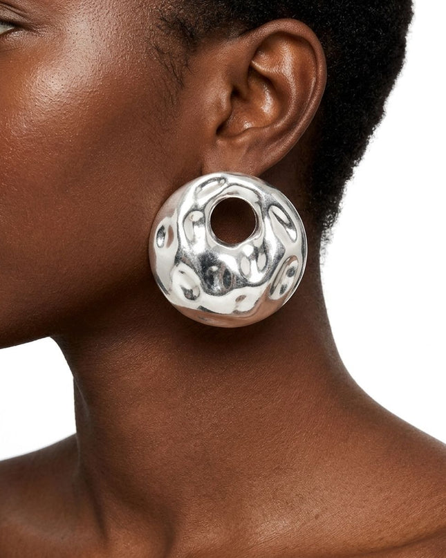 Stud Matte Silver Liquid Metal Disc Earrings