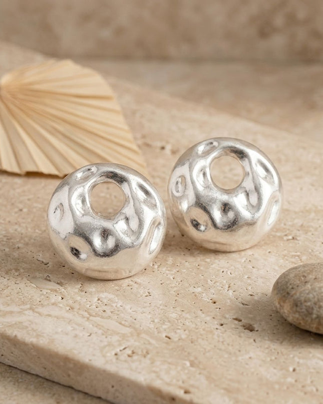 Stud Matte Silver Liquid Metal Disc Earrings