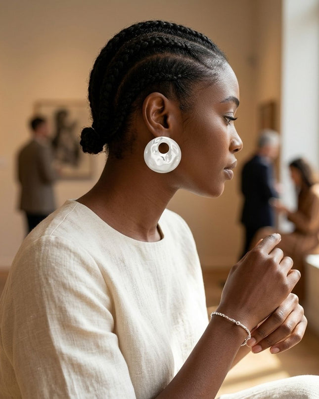 Stud Matte Silver Liquid Metal Disc Earrings