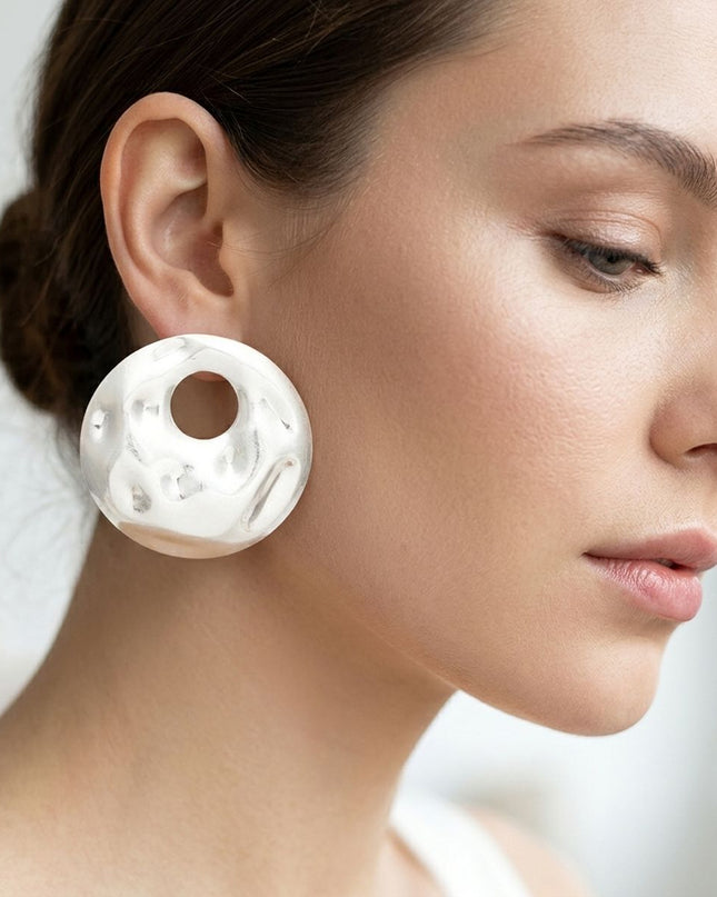 Stud Matte Silver Liquid Metal Disc Earrings