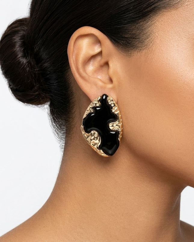 Stud Black and Gold Molten Metal Retro Earrings