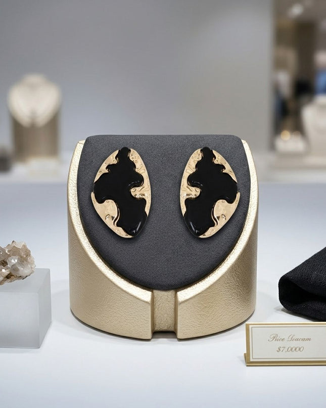 Stud Black and Gold Molten Metal Retro Earrings