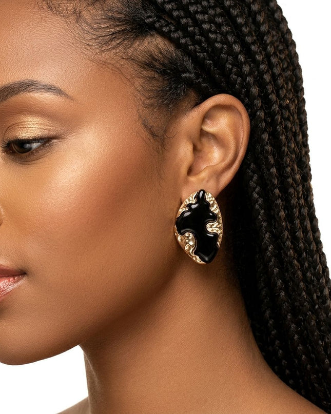 Stud Black and Gold Molten Metal Retro Earrings