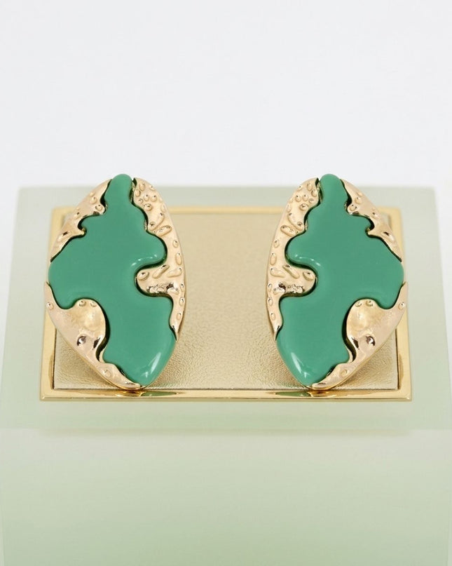 Stud Green and Gold Molten Metal Retro Earrings