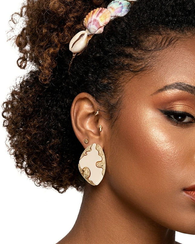 Stud Ivory and Gold Molten Metal Retro Earrings