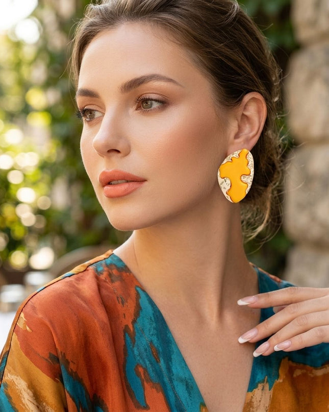Stud Yellow and Gold Molten Metal Retro Earrings