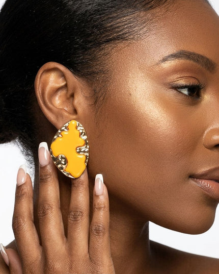 Stud Yellow and Gold Molten Metal Retro Earrings