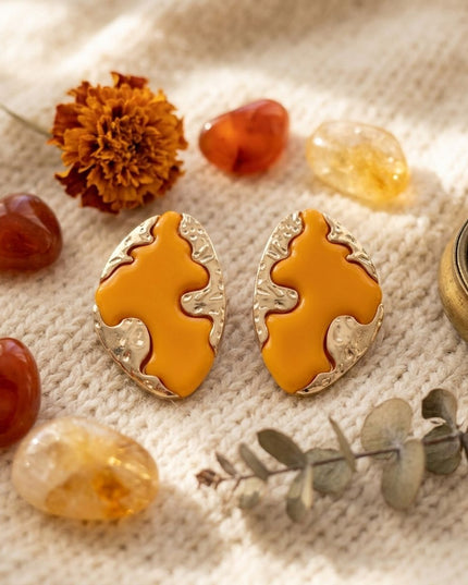 Stud Yellow and Gold Molten Metal Retro Earrings