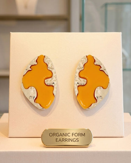 Stud Yellow and Gold Molten Metal Retro Earrings