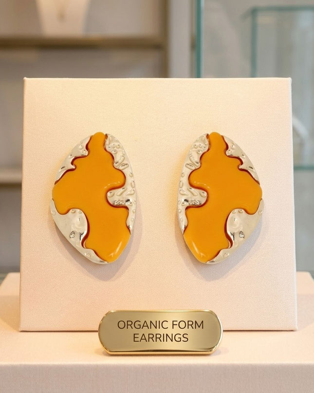 Stud Yellow and Gold Molten Metal Retro Earrings