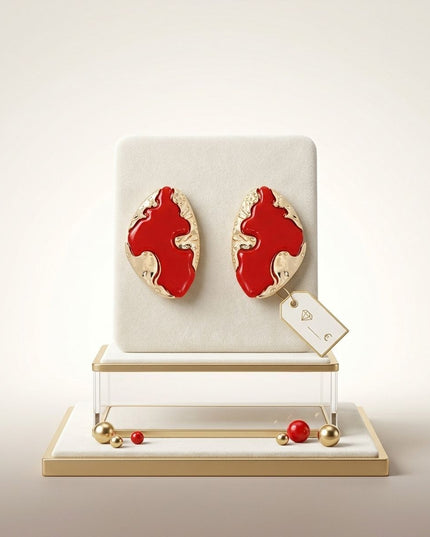 Stud Red and Gold Molten Metal Retro Earrings