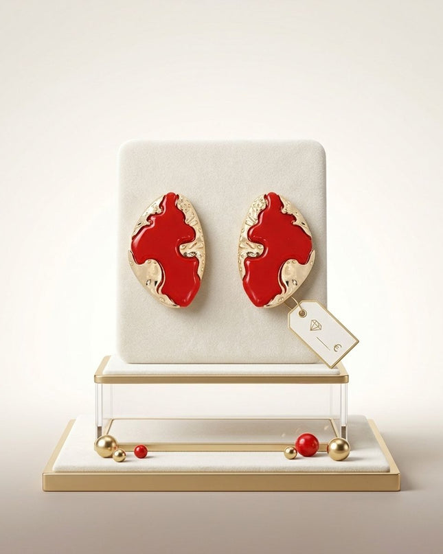 Stud Red and Gold Molten Metal Retro Earrings