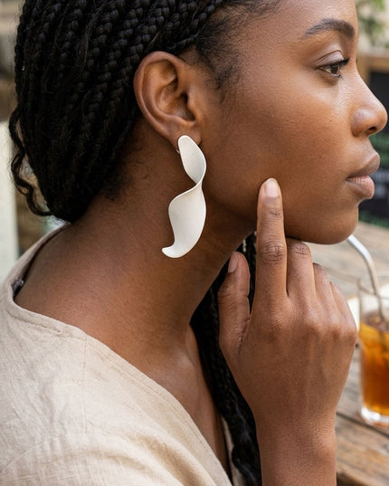 Drop Matte Silver 3D Twist Sculpted Earrings