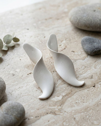 Drop Matte Silver 3D Twist Sculpted Earrings