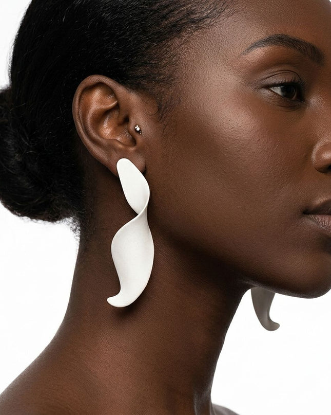 Drop Matte Silver 3D Twist Sculpted Earrings