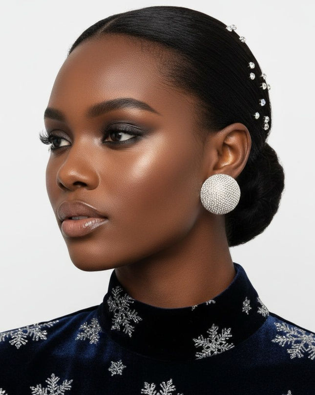 Clip On Oversized Domed Aurbo Rhinestone Earrings