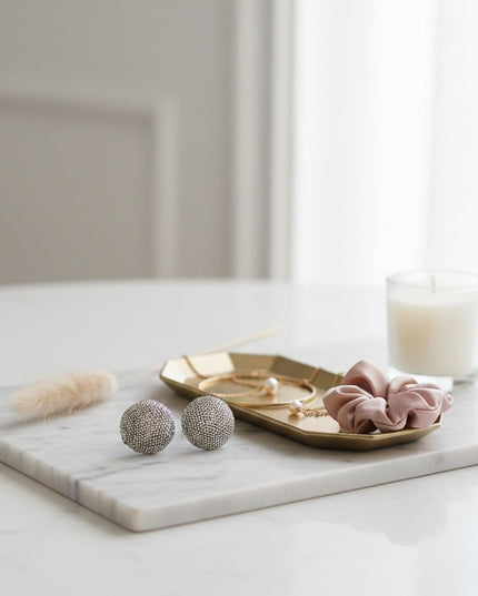 Clip On Oversized Domed Aurbo Rhinestone Earrings