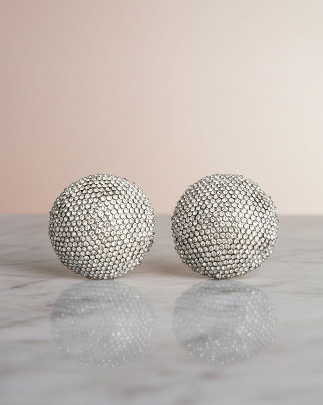 Clip On Oversized Domed Clear Rhinestone Earrings