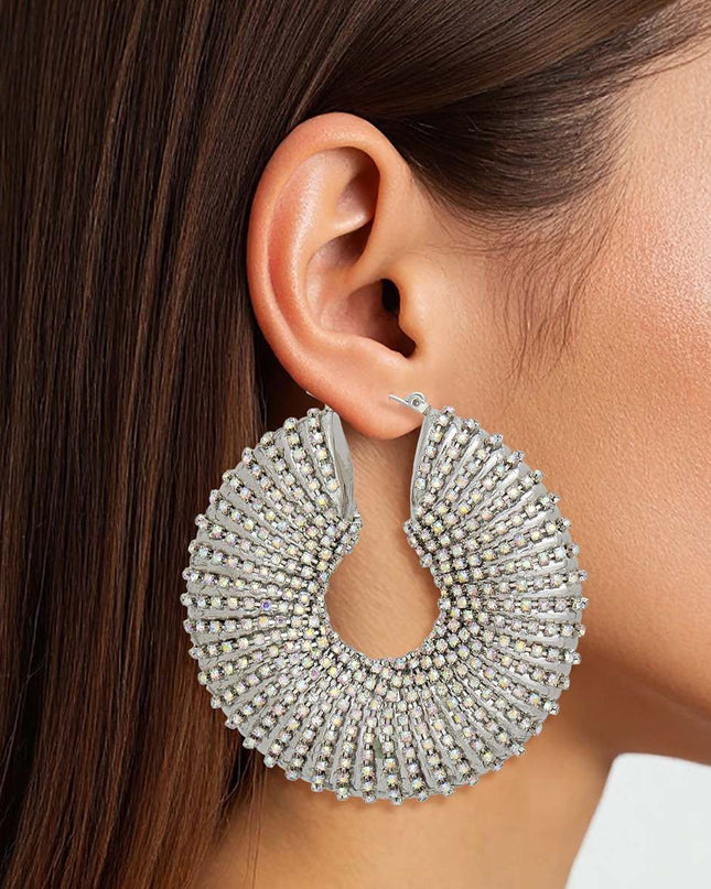 Hoop Oversized Silver Aurbo Stripe Wide Earrings