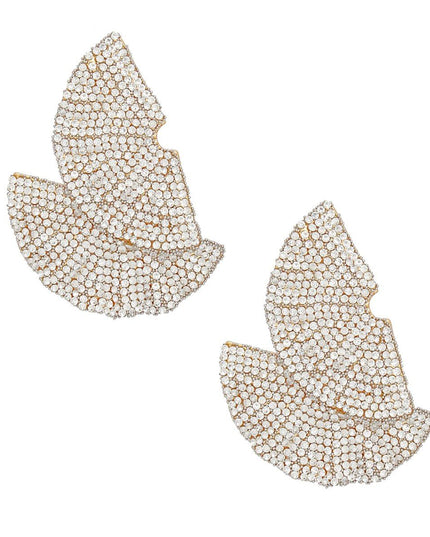 Stud 1920s Gold Ruffle Fan Rhinestone Earrings
