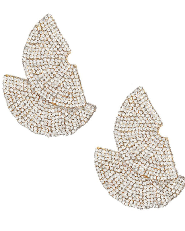 Stud 1920s Gold Ruffle Fan Rhinestone Earrings