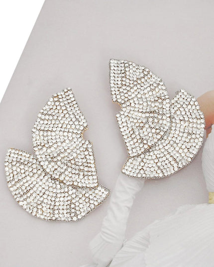 Stud 1920s Gold Ruffle Fan Rhinestone Earrings