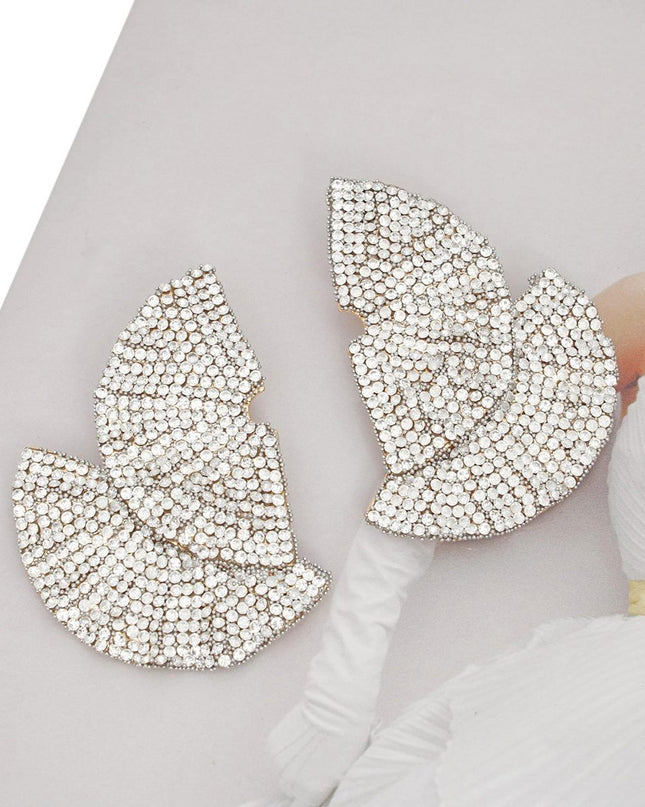 Stud 1920s Gold Ruffle Fan Rhinestone Earrings