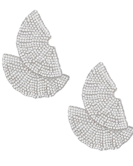 Stud 1920s Silver Ruffle Fan Rhinestone Earrings