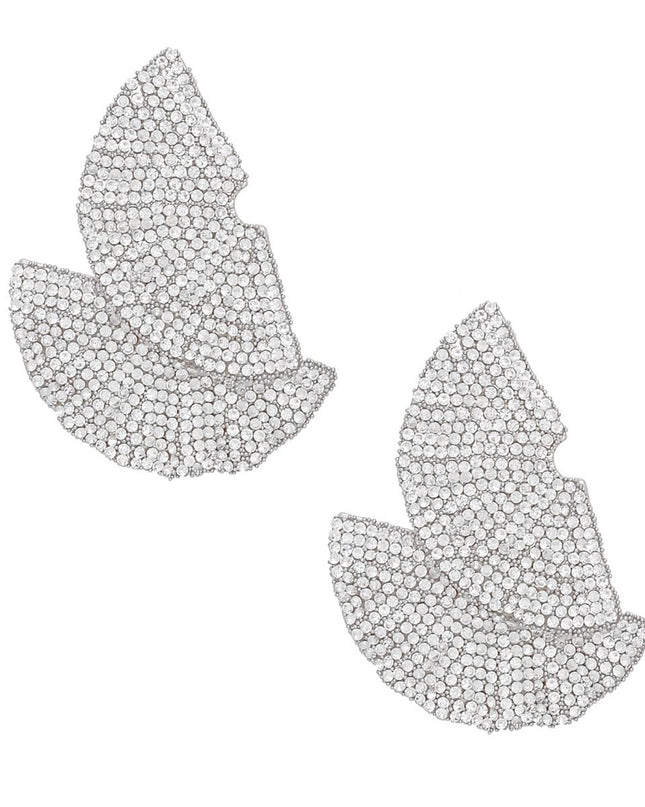 Stud 1920s Silver Ruffle Fan Rhinestone Earrings