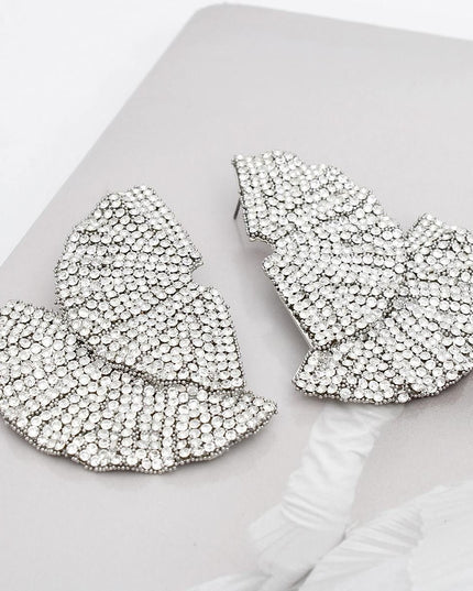 Stud 1920s Silver Ruffle Fan Rhinestone Earrings