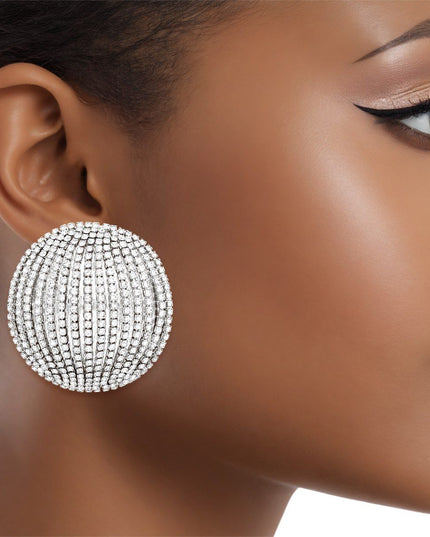 Stud Domed Silver Striped Shimmer Polished Earrings