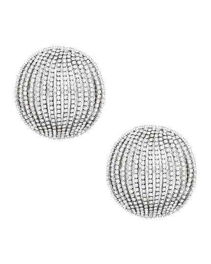 Stud Domed Silver Striped Shimmer Polished Earrings