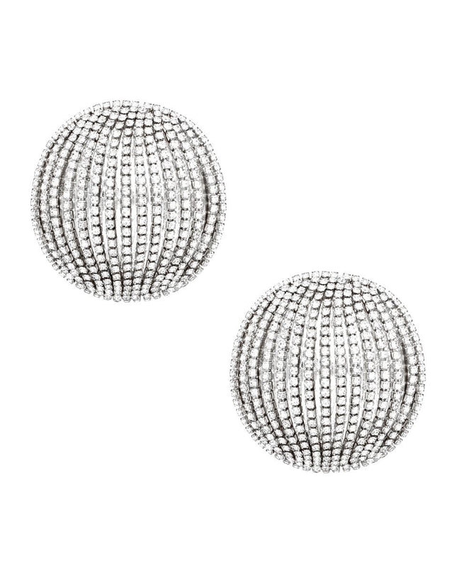 Stud Domed Silver Striped Shimmer Polished Earrings
