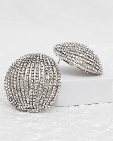 Stud Domed Silver Striped Shimmer Polished Earrings
