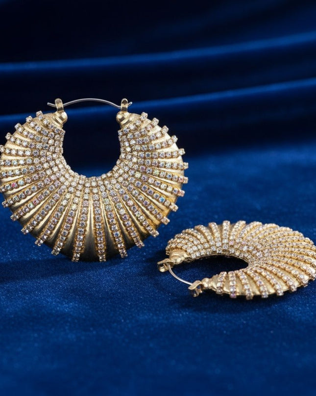 Hoop Croissant Shaped Aurbo Stone Striped Earrings