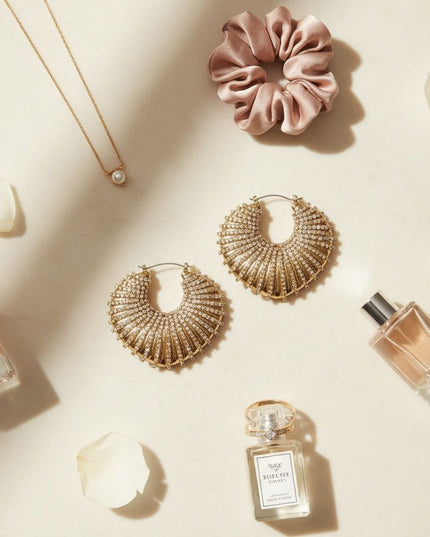 Hoop Croissant Shaped Aurbo Stone Striped Earrings