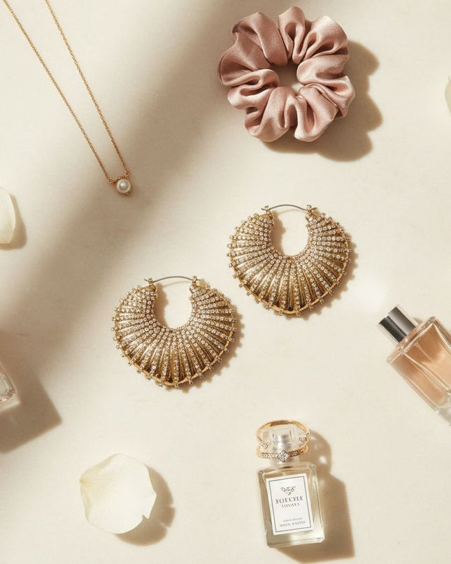 Hoop Croissant Shaped Aurbo Stone Striped Earrings