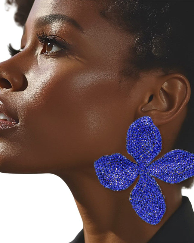 Stud Brilliant Blue Dimensional Flower Earrings