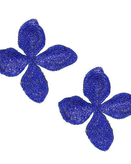 Stud Brilliant Blue Dimensional Flower Earrings