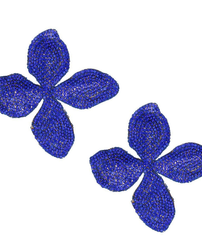 Stud Brilliant Blue Dimensional Flower Earrings
