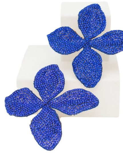 Stud Brilliant Blue Dimensional Flower Earrings
